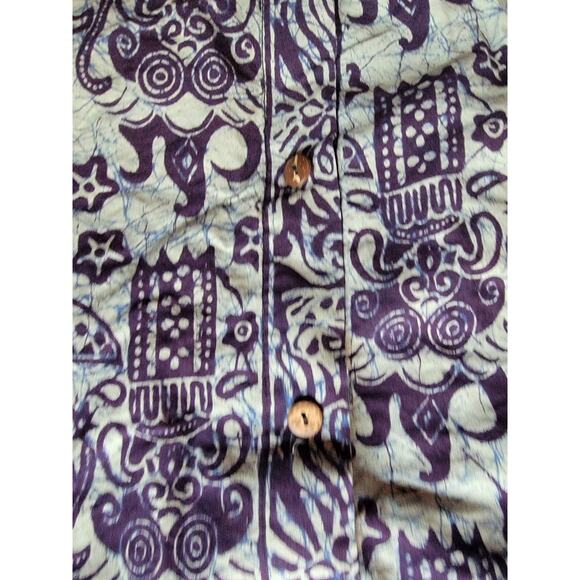 Batik World Blue Hawaiin Button Up Mens Shirt Size XXXL Wooden Buttons - Picture 4 of 10